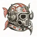 mark v dive helmet with trident sharks and dive flag  tattoo design idea