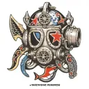 mark v dive helmet with trident sharks and dive flag  tattoo design idea