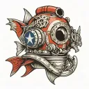 mark v dive helmet with trident sharks and dive flag  tattoo design idea