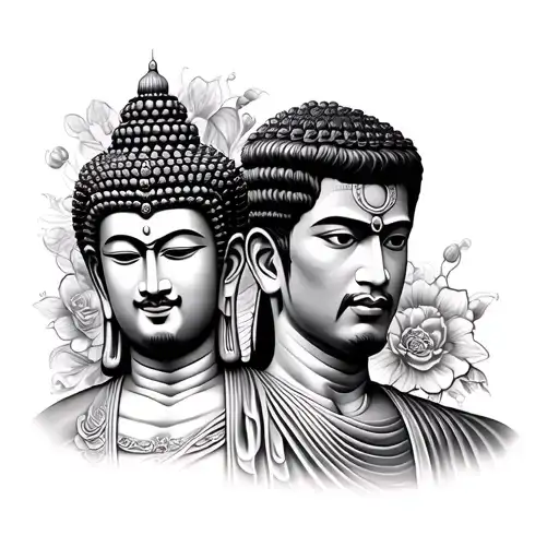 buddha and bagath singh and bruce lee tattoo design idea