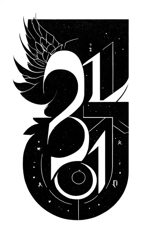  minimalist tattoo consisting of the Gemini zodiac symbol (♊) seamlessly integrated with the number "21". The lines are  tattoo design idea