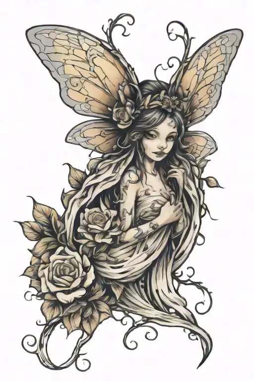 Fairy emerging from cocoon tattoo design idea