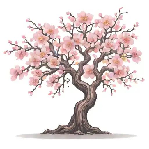 cherry blossom tree with long outstretching  branches with detailed flowers  tattoo design idea