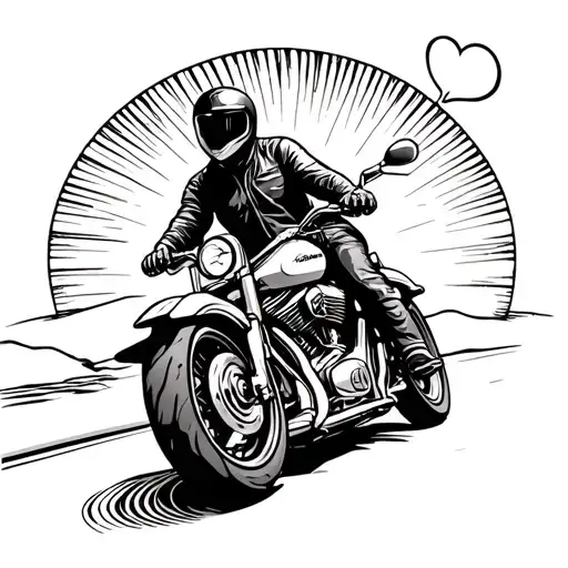 Harley riding into sunset, with love one's fingerprints as the sun. with a route from Michigan to southern Illinois  tattoo design idea