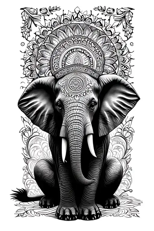 mandala elephant sitting tattoo design idea