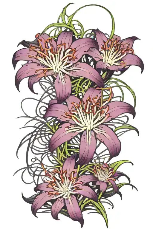 spider lily purple in web tattoo design idea