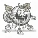 animated tomato character dressed tattoo design idea