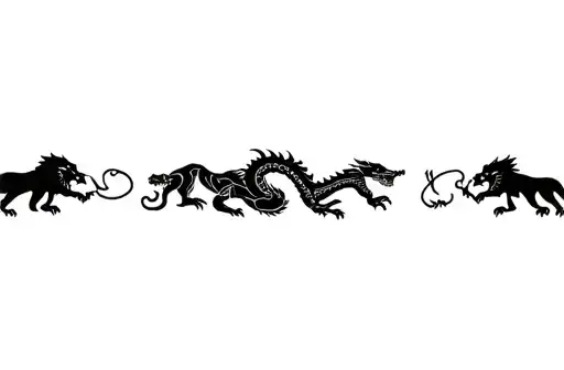 "Tree, 2 lions, tiger, dragon" tattoo design idea
