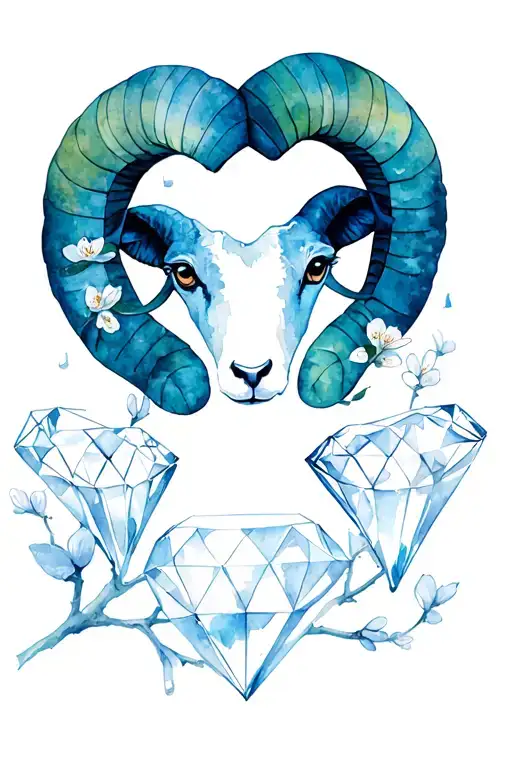 Aries symbol (symbol not ram), cherry blossoms blooming, Diamonds tattoo design idea