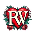 the initials r and w combined with a heart shape tattoo design idea