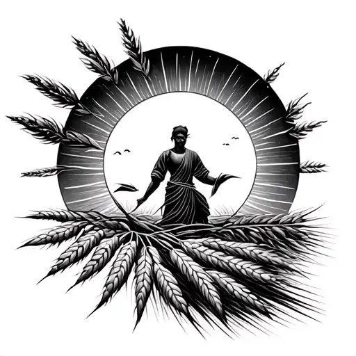 rising sun and rice crop tattoo design idea