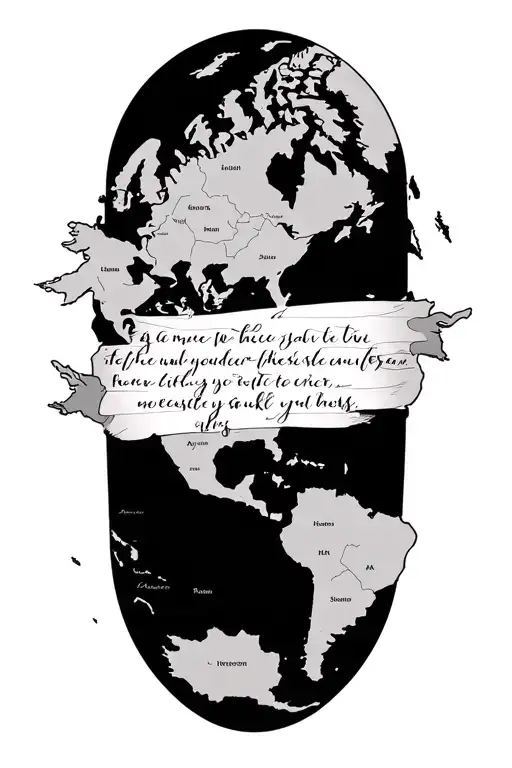 Bible verse with a map behind it tattoo design idea