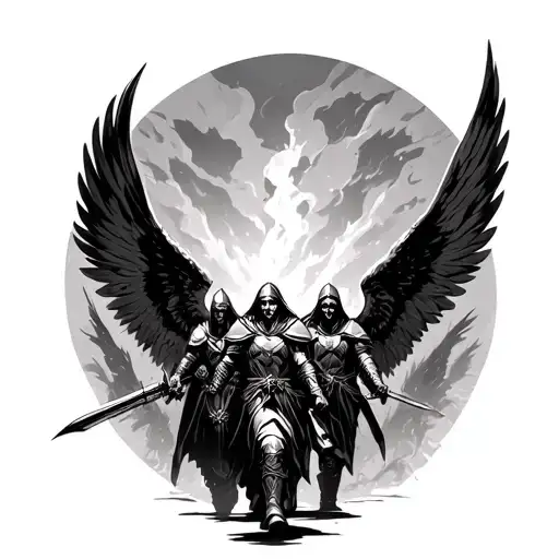 warrior angels walking through the valley of the shadow of death tattoo design idea