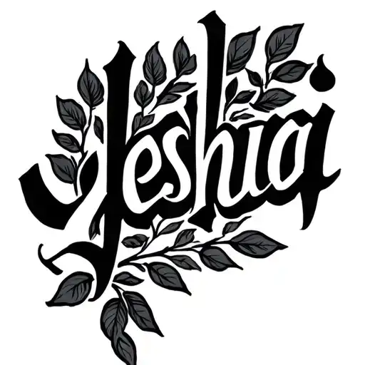 the name yeshua written in calligraphy font with a vine below the name tattoo design idea