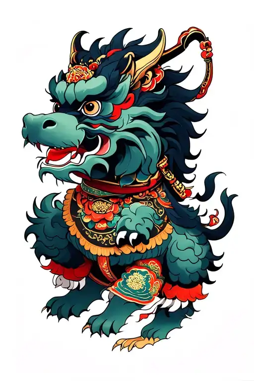 foo dog and raijin riding tattoo design idea