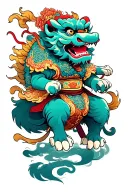 foo dog and raijin riding tattoo design idea