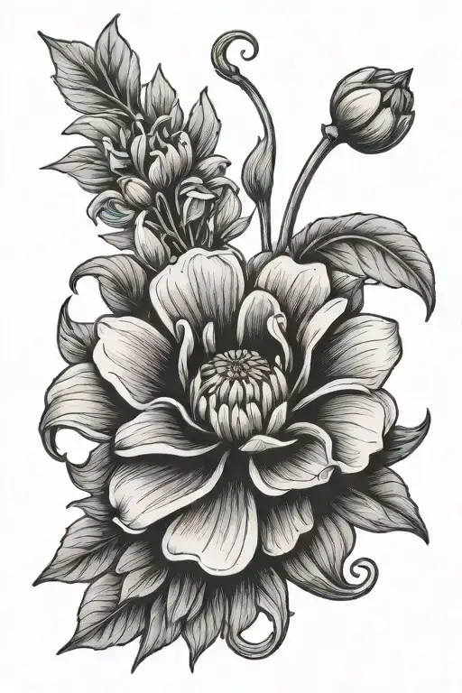 horseshoe, amd zinnia flower tattoo design idea