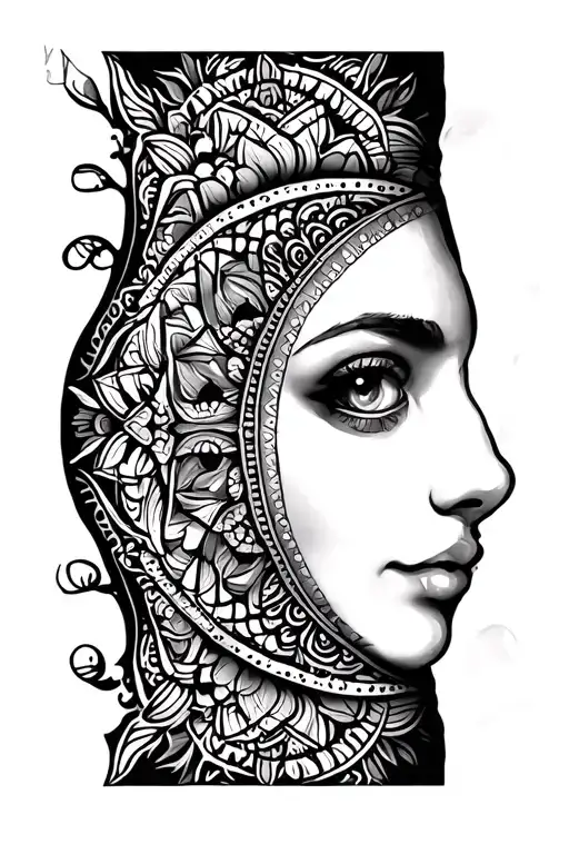 geometric, mandala, dotwork for back of thigh up to bum tattoo design idea