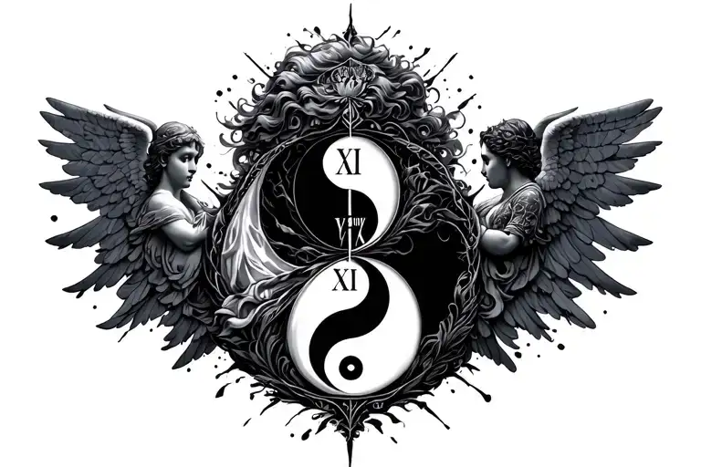 Aesthetic desian-03/01/2007(roman numerals) with Angel Michael and ying/yang tattoo design idea