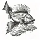 submarine bass fish jumping tattoo design idea