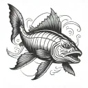 submarine bass fish jumping tattoo design idea