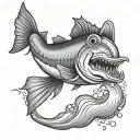 submarine bass fish jumping tattoo design idea