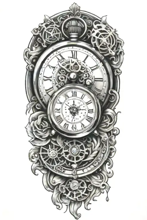 stopwatch surrounded tattoo design idea