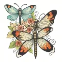two dragonflies and butterflies tattoo design idea