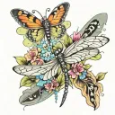 two dragonflies and butterflies tattoo design idea