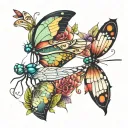 two dragonflies and butterflies tattoo design idea