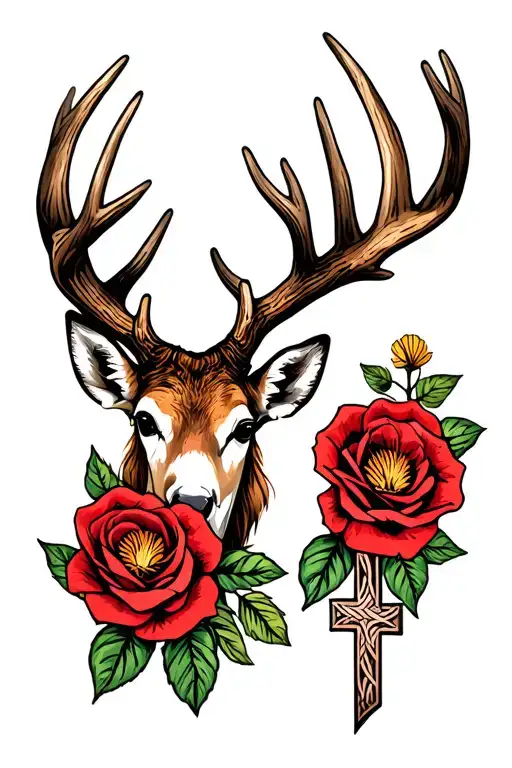 Deer antlers, semicolon, Texas wildflowers, roses, cross.  tattoo design idea