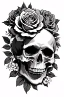 Skull with roses and memento mori tattoo design idea