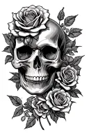 Skull with roses and memento mori tattoo design idea