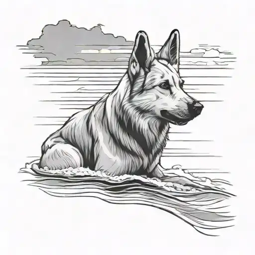 white german shepherd silhouette on beach tattoo design idea