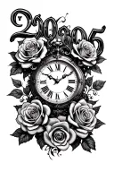 "2006" old clock,roses,birthyear tattoo design idea