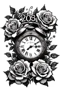 "2006" old clock,roses,birthyear tattoo design idea