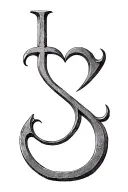 "J" heart made out of concrete tools forming the shape tattoo design idea