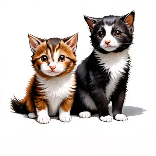 ferret brown and white, small calico cat fluffy, big shorthair tuxedo grey and white and a small fluffy black and white  tattoo design idea