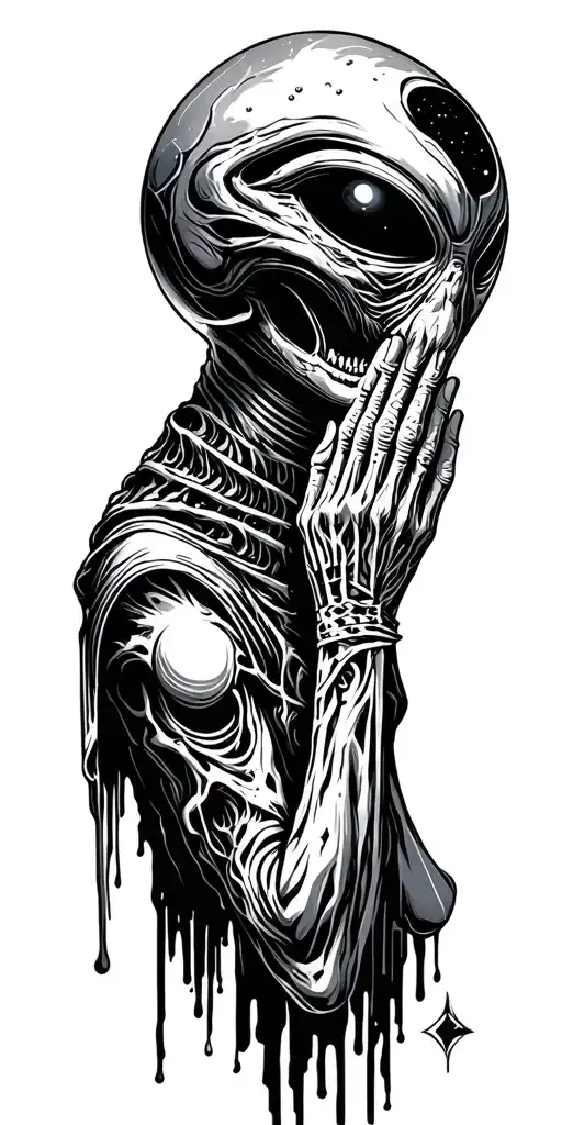 pray evolution world space-time alien travel tattoo design idea