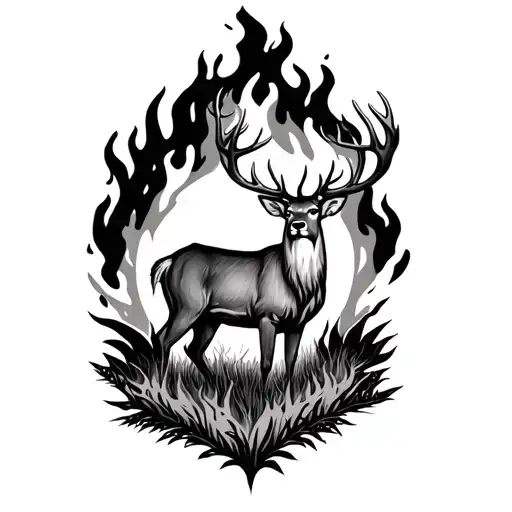 DEER FOREST FIRE tattoo design idea