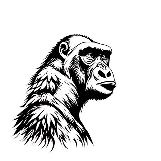 mountain on back gorilla facing woman tattoo design idea