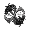 "Allison-Zachary-Denise" infinity symbol intertwined symbolizing the client's tattoo design idea