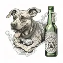 Craft a tattoo showcasing a dog wearing a Mainz 05 jersey while holding a beer bottle in its mouth tattoo design idea