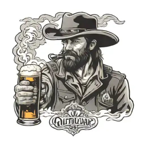 beer. outside. fire. western outlaw gunslinger tattoo design idea