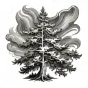 spruce tree slightly blowing in the wind  tattoo design idea