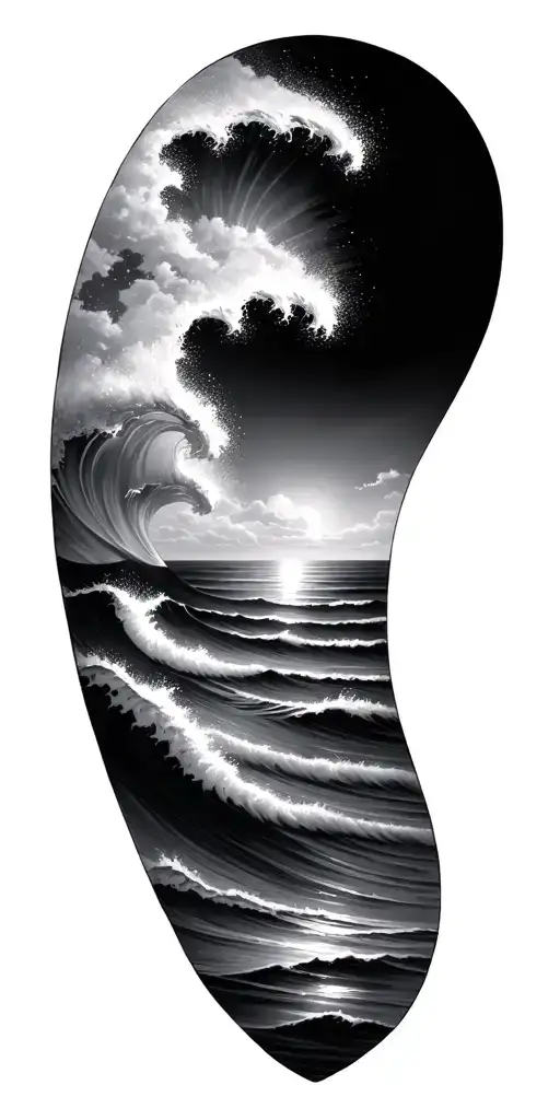 ocean waves sun set tattoo design idea