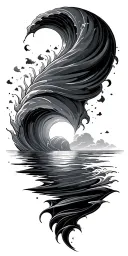 ocean waves sun set tattoo design idea