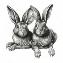 2 rabbits with the word "Roger" written tattoo design idea