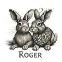 2 rabbits with the word "Roger" written tattoo design idea