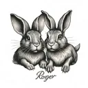 2 rabbits with the word "Roger" written tattoo design idea